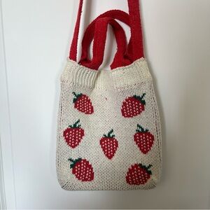 Cream & Red Strawberry Knit Shoulder Bag